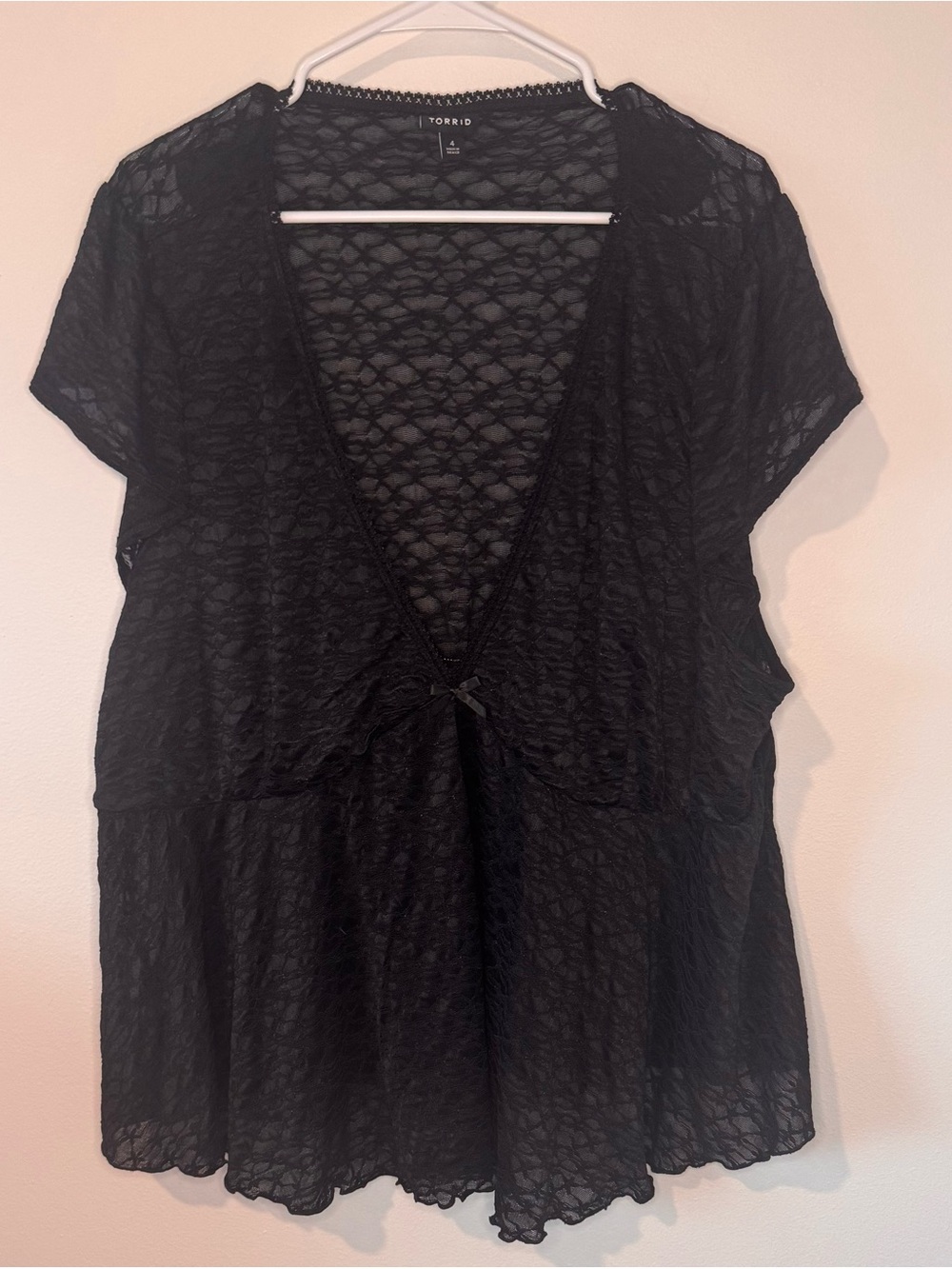 Torrid Size 4 Black Sheer Lace Tie Front Kimono Whimsigoth Gothic